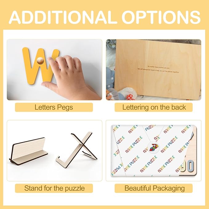 Personalized Name Puzzle for Kids, Custom Wooden Name Puzzle for Toddlers 1-3, Personalized Baby 1st Easter Gifts for Kids, Alphabet Puzzle Engraved Text On Back with Pegs, Toddlers Toys