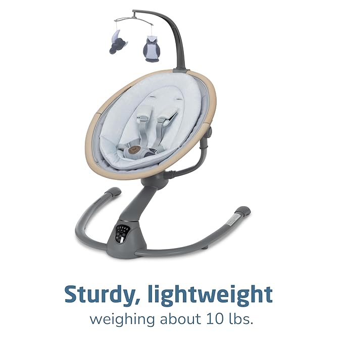 Maxi-Cosi Cassia Smart Baby Swing for Infants, Portable Foldable Swing with Music, 360 Rotation, 5 Speeds, 12 Melodies, EcoCare Fabric, Auto Motion Sensor, 2 Reclines, Classic Slate