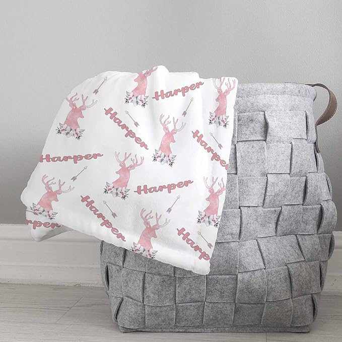 Girls Love A Monogram Personalized Baby Deer Throw Blanket with Name-Custom Kids Hunting Blankets for Girls - Kids Blanket Personalized Baby Blankets for Girls