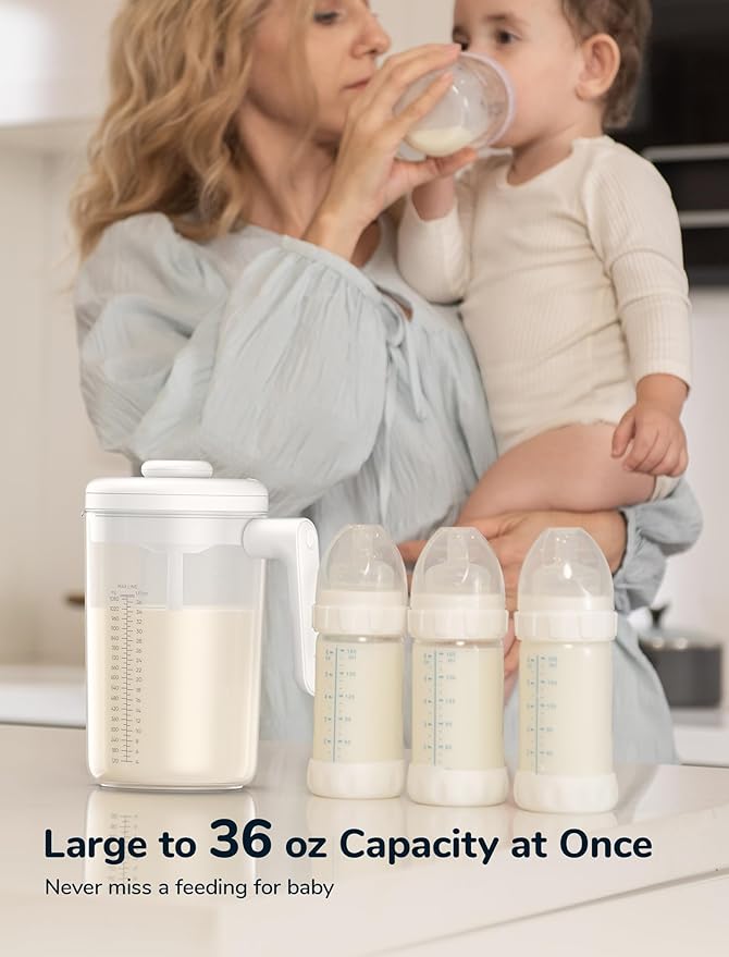 Electric Formula Pitcher, 36 oz Baby Formula Mixing Pitcher, Automatic Baby Formula Mixer, Bidirectional Stirring Breastmilk Pitcher, Locking Lid Smooth Formula Maker Milk Storage for Fridge(White)