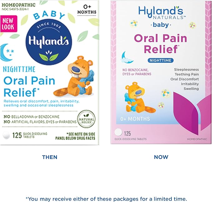 Hyland's Baby Nighttime Soothing Tablets with Chamomilla, Natural Relief of Oral Discomfort, Irritability, and Swelling, Up to 62 Doses (Pack of 1, 125 Count Total)