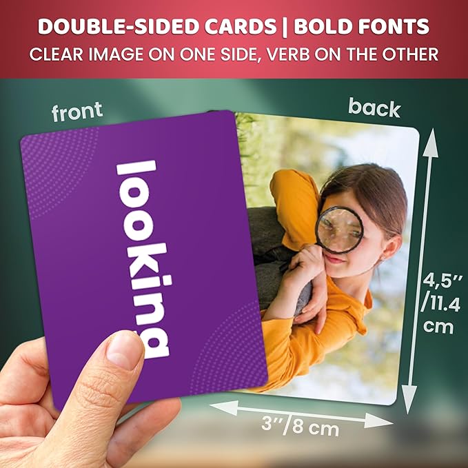 QUOKKA 104 Action Verbs Flash Cards for Speech Therapy Materials ESL Teaching – Educational Vocabulary Builder with Realistic Images for Kids Adults – Picture Cards for Speech and Cognitive Learning