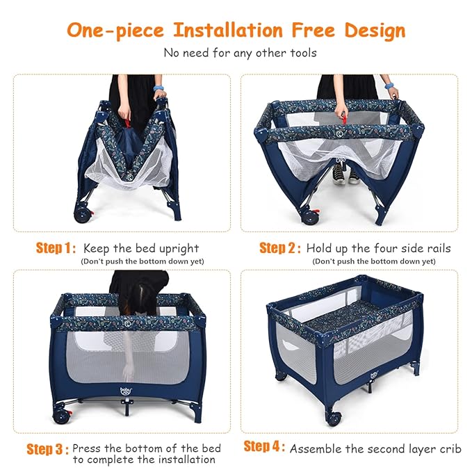 BABY JOY Portable Playard with Bassinet, Double Layer Foldable Baby Playpen with Breathable Mattress, Lightweight Easy Set up Baby Crib with Carry Bag, Foldable Travel Crib from Newborn to Toddlers