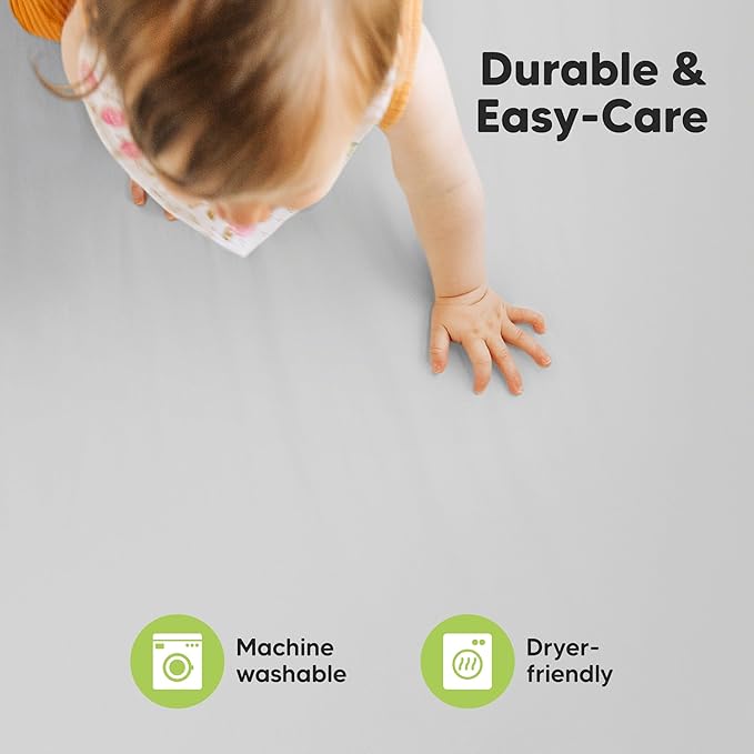 2-Pack Mini Crib Sheets Fitted - 38x26 Pack N Play Sheets for Pack and Play Mattress, Organic Cotton, Soft & Breathable Playard Bedding, Neutral Mini Toddler Bed Cover for Boys, Girls (French Gray)