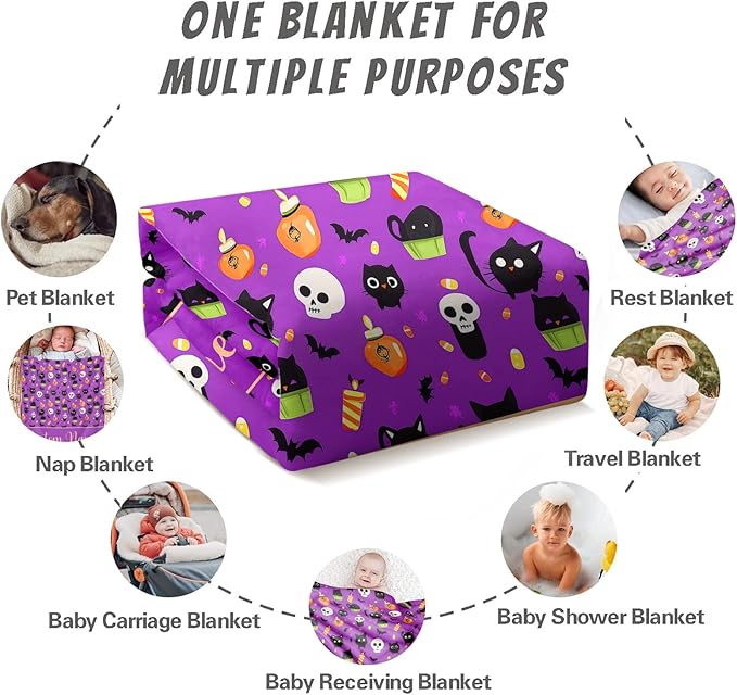 Ship Next Day, Personalized Halloween Blanket for Boys Girls - Printed in USA, Custom Baby Blanket with Name Super Soft Plush Flannel, Halloween Decor Christmas Brithday Gifts for Kids Toddlers
