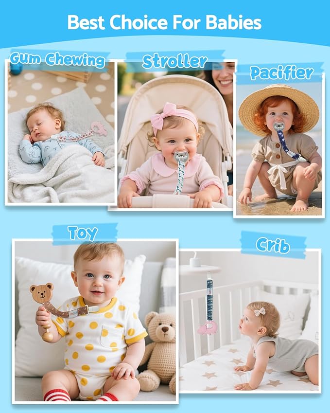 ALVABABY Baby Pacifier Clip Holder Leashes Baby 6 Pack Paci Clips Binky for Boys Girls Dinosaur Koala 6DP02A
