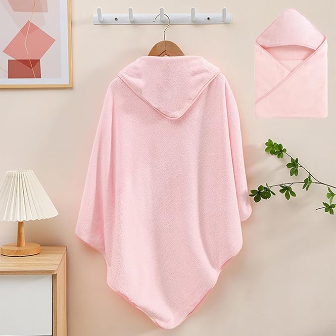 Baby Hooded Towels 31.5 * 31.5" Bath Towel for Newborn Toddler Infant Shower Ultra Absorbent Soft Bathrobe Blanket Boys and Girls 2PCS(Sakura Pink)