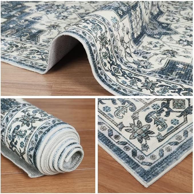 Dripex Vintage Runner Rug-2x8 Washable Distressed Hallway Runner Oriental Medallion Carpet Non-Slip Stain-Resistant Kitchen Mat Foldable Thin Accent Rug for Entrance Living Room Bedroom