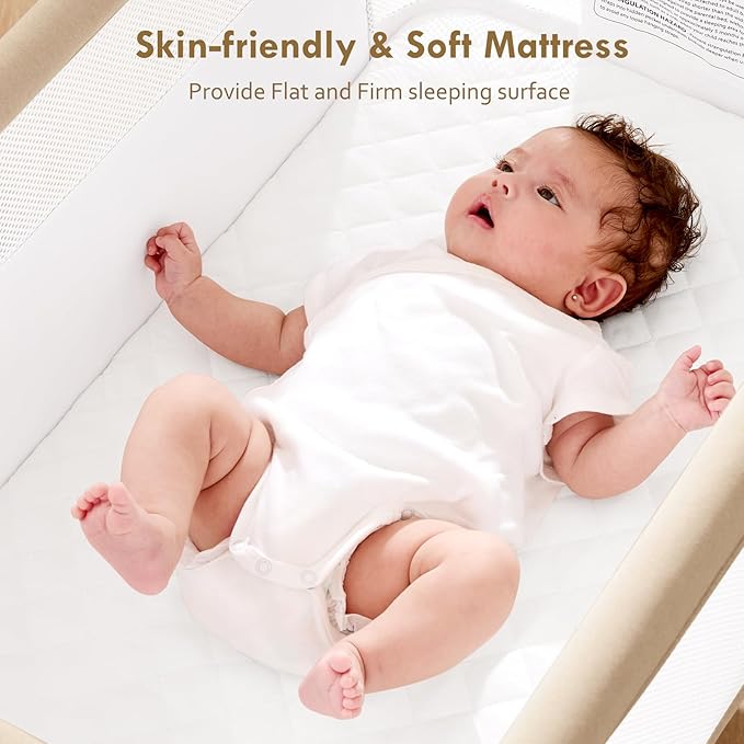 Bassinet Bedside Sleeper - All-Mesh Design, Portable Bedside Bassinet for Baby with Washable Mattress, 5 Adjustable Heights(Beige)