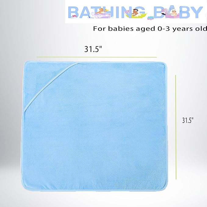 Baby Hooded Towels 31.5 * 31.5" Bath Towel for Newborn Toddler Infant Shower Ultra Absorbent Soft Bathrobe Blanket Boys and Girls(Blue)