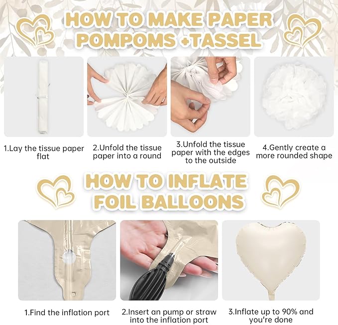 Gold White Baby Shower Decorations,Welcome Baby Banner with Sand White Gold Balloons Fringe Curtains Paper Pom Poms Flowers Tassels for Girl Boy Boho Baby Shower Gender Reveal Party Supplies