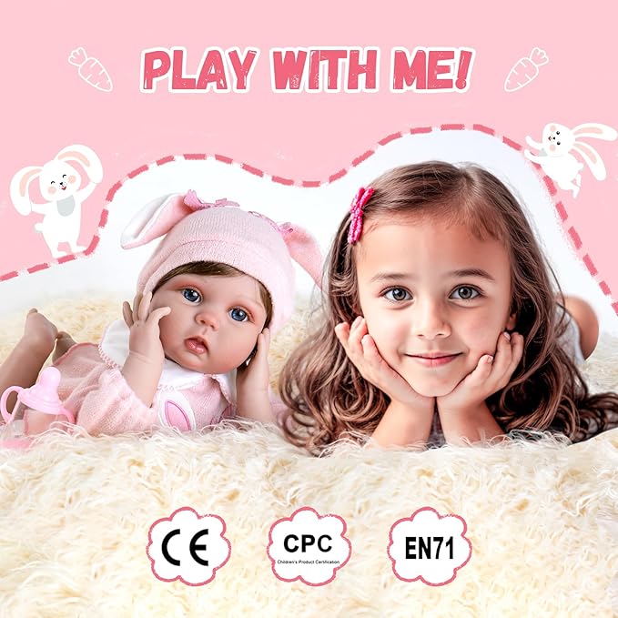 Aori Lifelike Reborn Baby Dolls - 22 Inch Realistic Newborn Baby Girl - Soft Vinyl Reborn Toddler with Feeding Set & Bunny Outfit Real Life Baby Doll for Kids 3+, Toddlers & Collectors