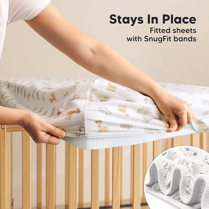 2-Pack Waterproof Crib Sheets for Boy, Girl - Organic Cotton 52X28 Fitted Crib Sheets Neutral,Crib Mattress Protector Sheets,Soft Toddler Bed Sheets,Washable Infant Fitted Baby Crib Sheets(KeaSafari)