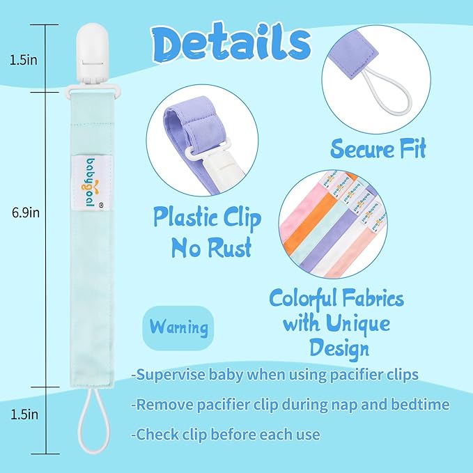 Babygoal Pure Color Pacifier Clips, 6 Pack Binky Paci Holder Clips and Leash for Boys and Girls Fits for Most Pacifier, Binkie Styles & Baby Teethers & Toys and Gift 6PS23