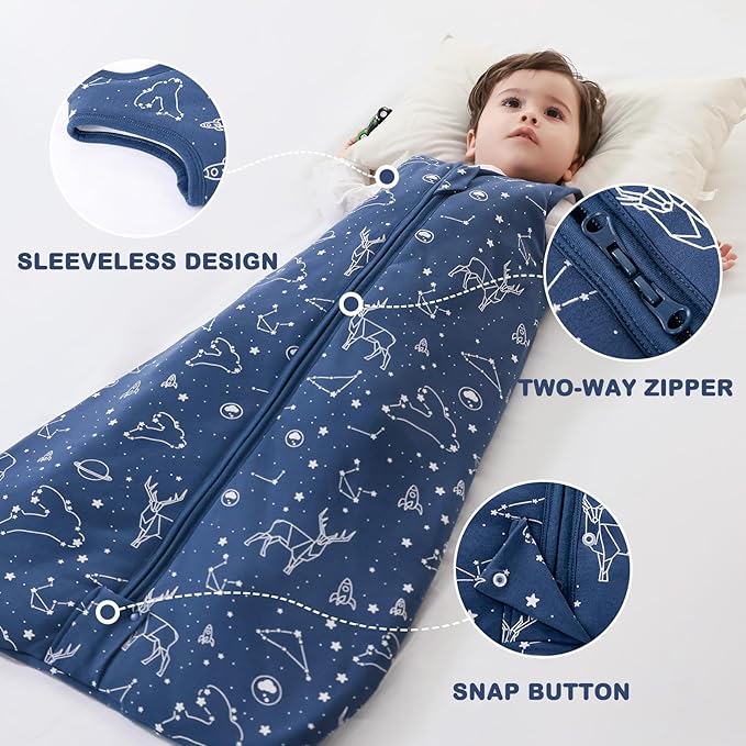 Mosebears Sleep Sack Baby Winter Wearable Blanket with 2-Way Zipper,2.5 TOG Cotton Sleep Sack Unisex(Navy Blue,18-24 Months)