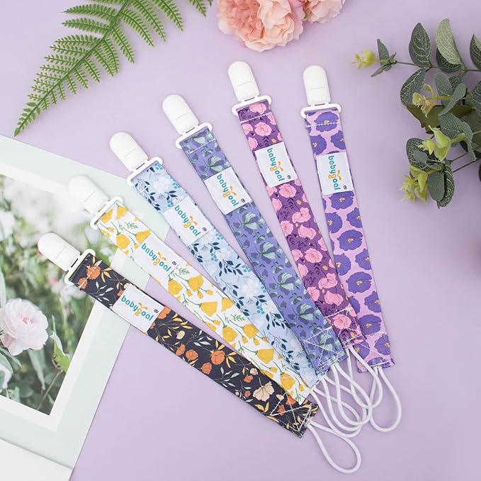 Babygoal Floral Pacifier Clips, 6 Pack Binky Paci Holder and Leash for Boys and Girls Fits for Most Pacifier, Binkie Styles & Baby Teethers & Toys and Gift 6PB21