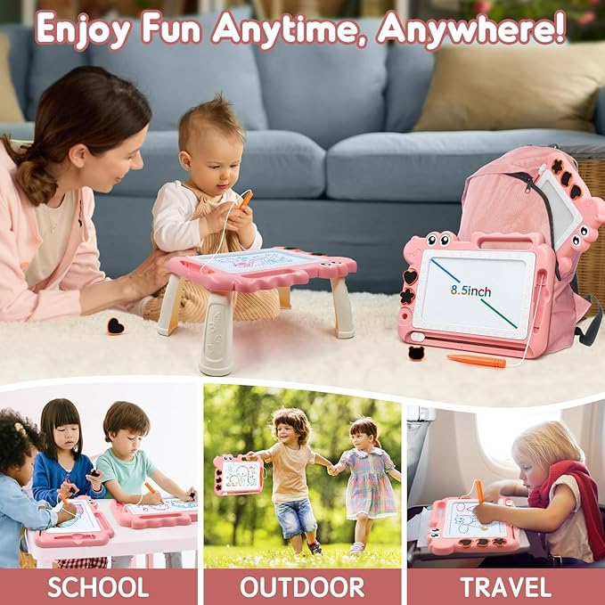 AiTuiTui Magnetic Drawing Board Toddler Toys with Legs for 2 3 Year Old Girls Boys, Sketch Writing Doodle Pad Age 2-4 Travel Games, Educational Learning Kids Toys for Toddlers Birthday (Pink)