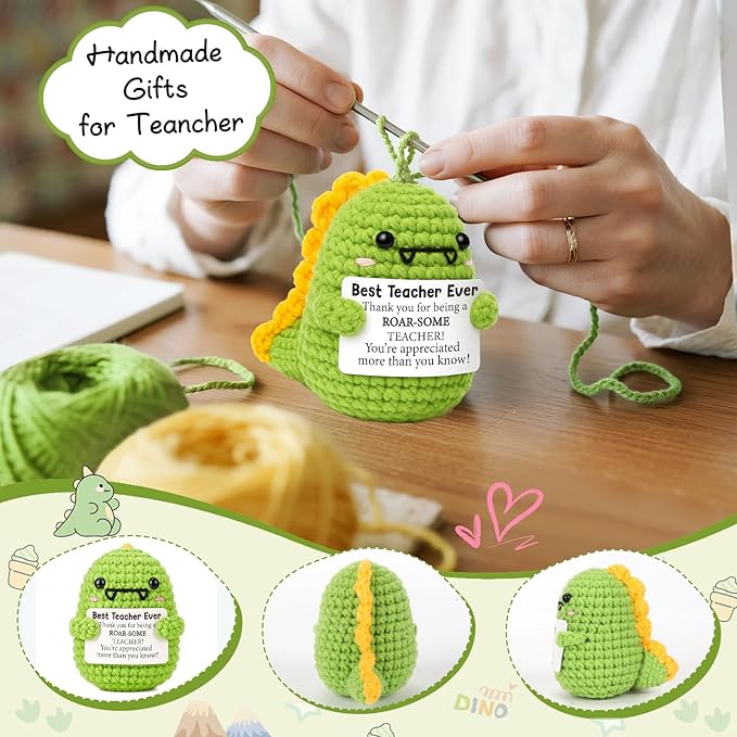 Mini Teacher Appreciation Gifts Women Men Best Teachers Ever Gift Cute Handmade Crochet Dino Thank You Gifts for Educators Teacher Last Day of School& Back to School Christmas Retirement Gift Ideas