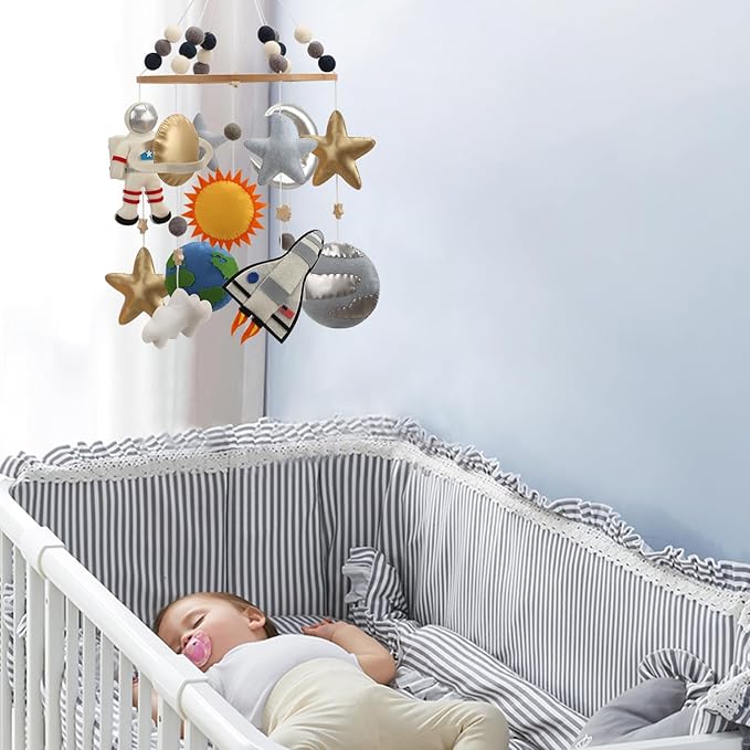 Space Mobile for Crib - A Colorful Space Baby Mobile with Rocket Planets and Stars for a Galaxy Themed Nursery