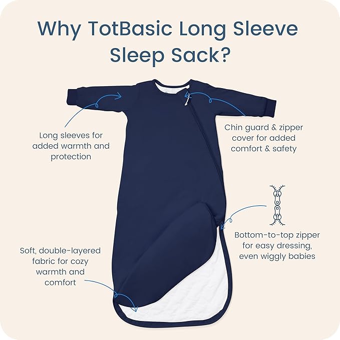 Baby Sleep Sack Long Sleeve Wearable Blanket 1.0 TOG, Premium Soft Infants Sleeping Bags with 2-way Zippers