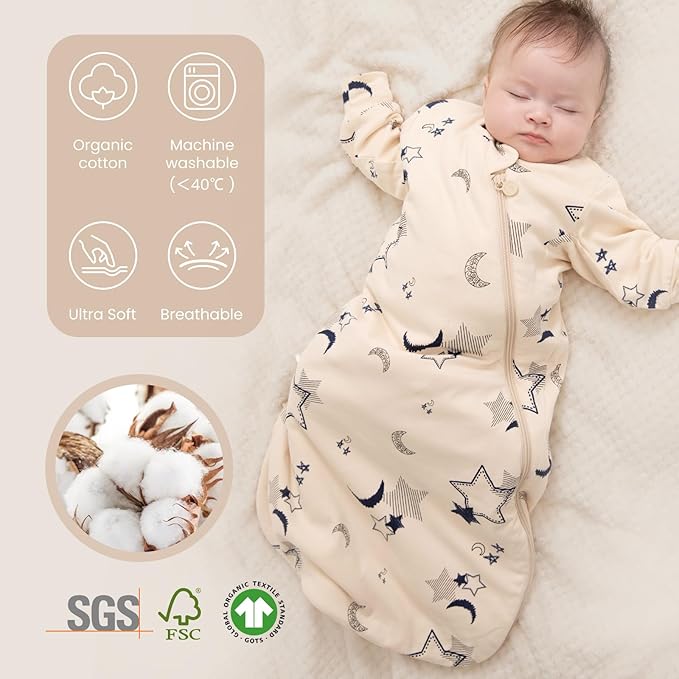 Unisex Sleeping Bag for Babies and Toddlers 1.0 Tog Sleep Sack 0-6Months, Newborn Sleep Sack, Wearable Blanket Baby, One Piece Long Sleeves, Gifts for Baby