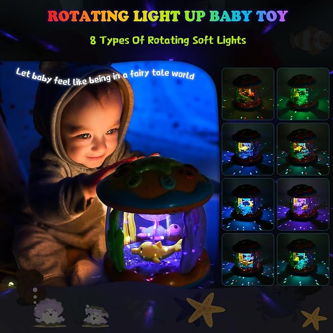M SANMERSEN Baby Boys Toys 6-12 Months, Babies Ocean Rotating Lights Up Musical Toys for 0-6 12-18 Months Newborn Infant Crawling Tummy Time Toys 1 2 3 Baby Gifts - Blue