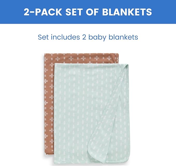Delta Children 100% Organic Jersey Cotton Baby Receiving Blankets for Girls and Boys – 30x40 Inches - GOTS Certified (Pack of 2), Neutral Boho