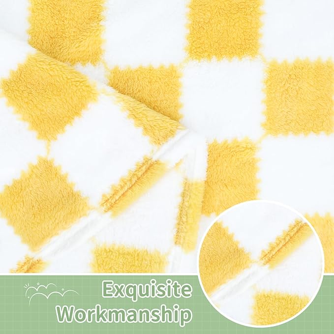 Checkered Baby Blanket for Boys Girls, 2 Pack Soft Baby Boy Girl Blankets, Small 28 x 40 inches Toddler Fleece Blanket, Essentials Crib Stroller Items, Newborn Gift (Yellow)