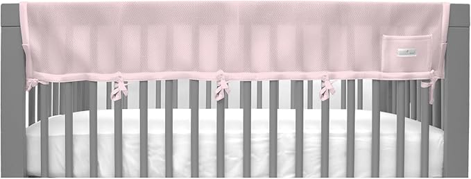 BreathableBaby Breathable Mesh RailGuard Teething Cover — White — 51” Long Panel (1) — Fits Most Full-Size and Does Not Fit Mini Cribs — Use with Coordinating Short Panels - Light Pink