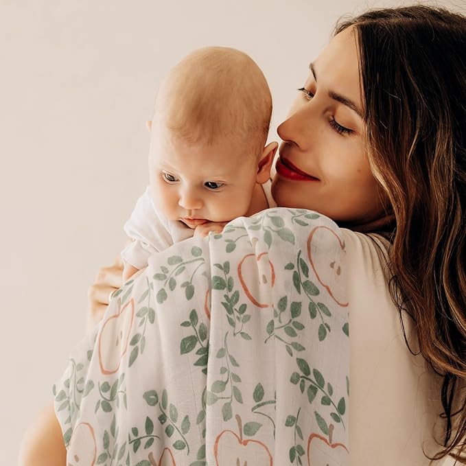 GLLQUEN BABY Receiving Blanket Boy Cotton Muslin Swaddle Blankets Girl Newborn Squares Breathable & Soft Thin Baby Blankets Cloths Double Absorbent Infant Swaddling Wrap - 6 Pack (Apple)