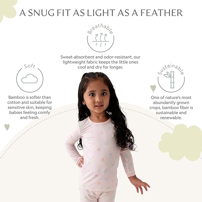 Toddler Pajamas – 95% Bamboo Viscose, 5% Spandex – Soft, Breathable Long-Sleeve Pajama Set for Kids, Sleepwear, Imported