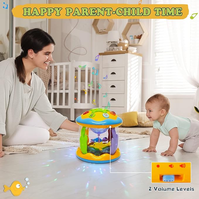 M SANMERSEN Baby Boys Toys 6-12 Months, Babies Ocean Rotating Lights Up Musical Toys for 0-6 12-18 Months Newborn Infant Crawling Tummy Time Toys 1 2 3 Baby Gifts - Blue