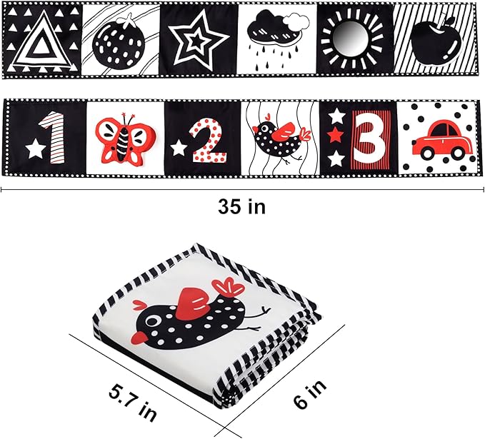 Black and White High Contrast Baby Toys - 0-3 Months Brain Development - Soft Crinkle Books & Tummy Time Montessori Sensory Toys for 0-12 Months, Boys & Girls
