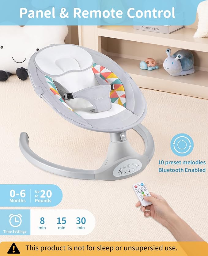 LAREX Baby Swings Electric Baby Swing Bluetooth Infant Swing Portable Rocker with 5 Speeds, 1 Seat Position, Remote Control, Grey