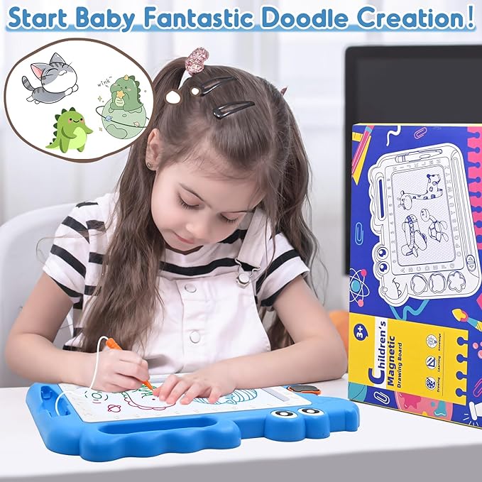 AiTuiTui Magnetic Drawing Board Toddler Toys Gift for 2 3 Year Old Girls Boys, Sketch Writing Doodle Pad Age 2-4 Travel Games, Educational Learning Kids Toys for Toddlers Birthday (Blue)
