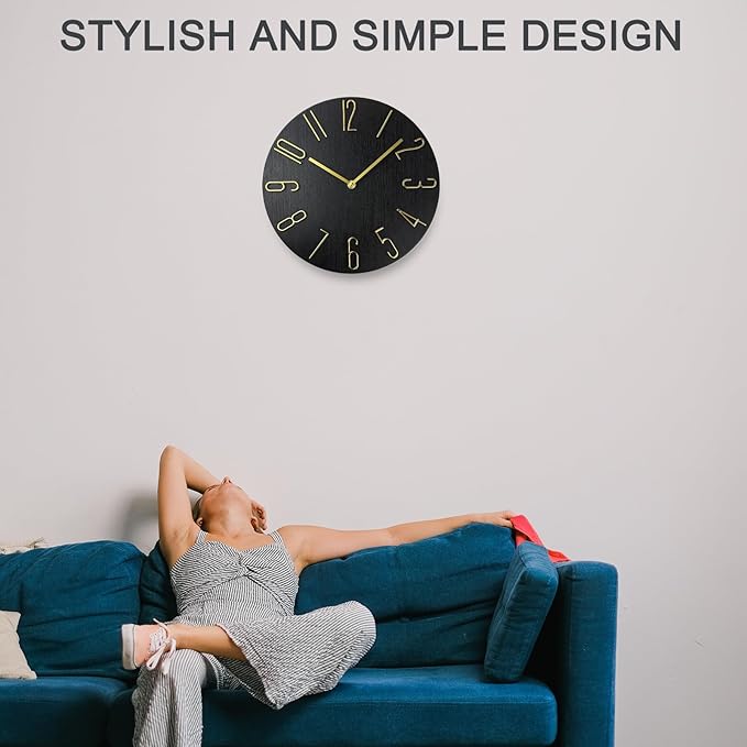 Faupugh 12 inch Wall Clock, Silent Wall Clock, Wall Clocks Battery Operated, Suitable for Home, Office, School, Kitchen, Bedroom, Living Room (Without Second Hand)