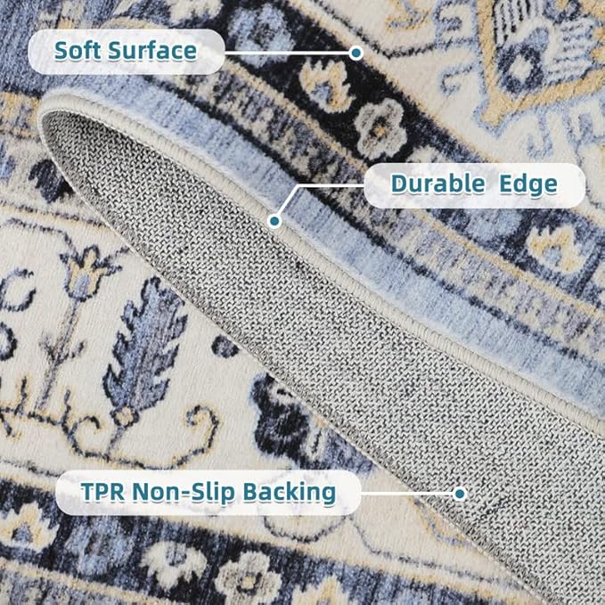 Dripex Vintage Collection Washable Area Rug - 2x3 Door Mat Small Entryway Rug Distressed Non-Slip Low-Pile Floor Carpet for Indoor Front Entrance Kitchen Bathroom Living Room Bedroom