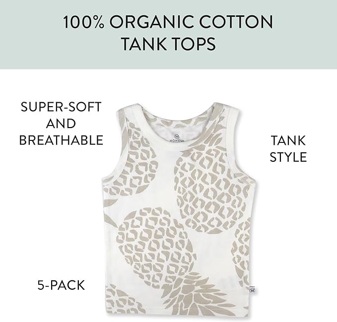 HonestBaby Sleeveless Muscle T-Shirts 100% Organic Cotton for Infant Baby and Toddler Boys, Girls