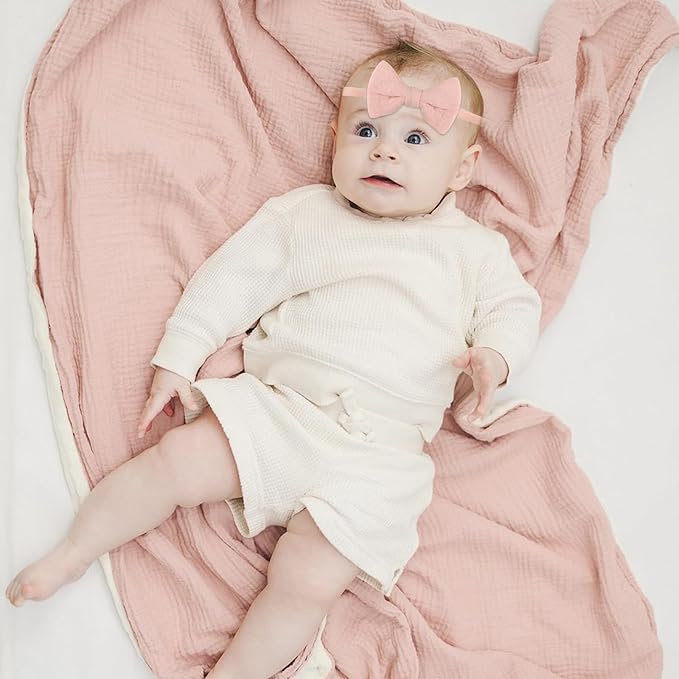 2 Pack Muslin Swaddle Blankets and Headbands for Baby Boys Girls Receiving Blanket for Newborn 47 x 47 inches Soft Breathable Swaddle Blanket Wrap