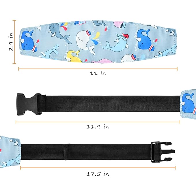 Baby Carseat Head Support,Car seat Straps Pillow Support Ban,Stroller Neck Relief Strap Headrest,Slumber Sling Sleep Positioner for Toddler Infants Child Children Kids(Gray Whale)