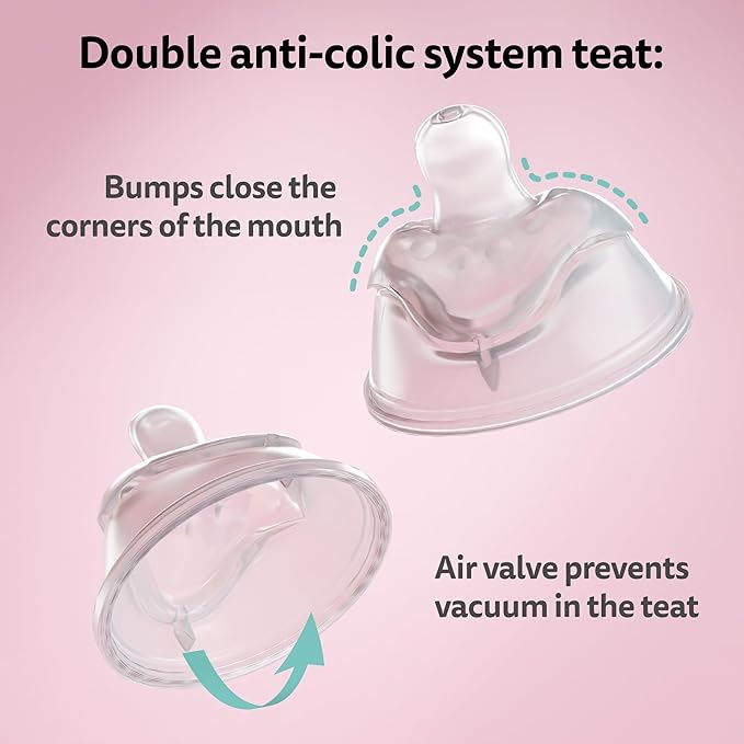 Herobility Double Anti-Colic Baby Bottles – 12 fl oz/340ml – 3-Pack – Purple