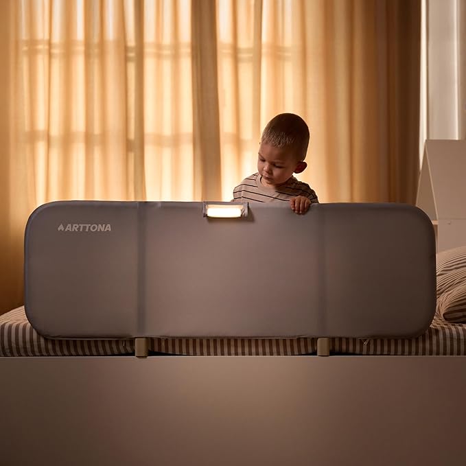 Toddler Bed Rail with Night Light - Foldable Bed Side Rails - Fits for Most Beds: Bed Rails for Full Size Bed, Queen Size Rails, Twin Rails - Portable Fence for Baby - 48 inch