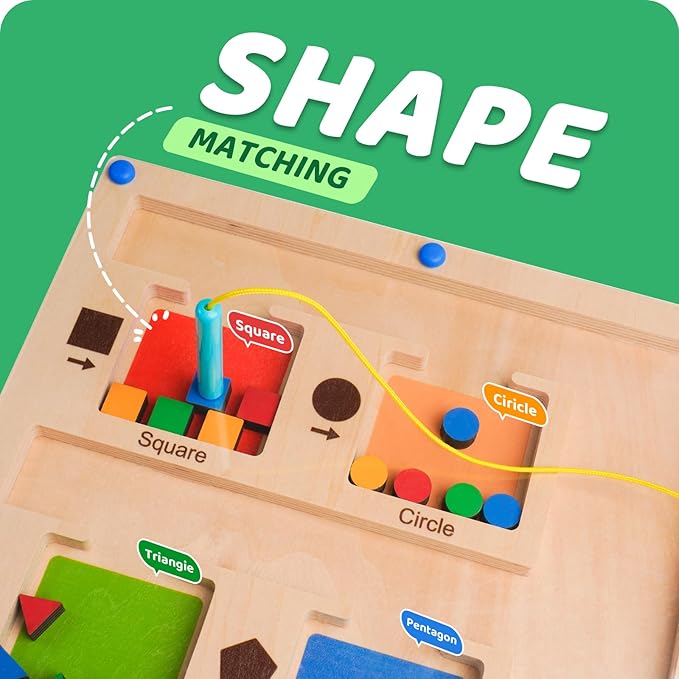 LiKee Strong Magnetic Maze, Montessori Toys for 1 2 3 Years Old Boy Girl, Wodden Puzzle Develop Fine Motor Skills, Kids On Road Trip Travel Airplane Activity, 1-5 Preschool Learning Shape & Color