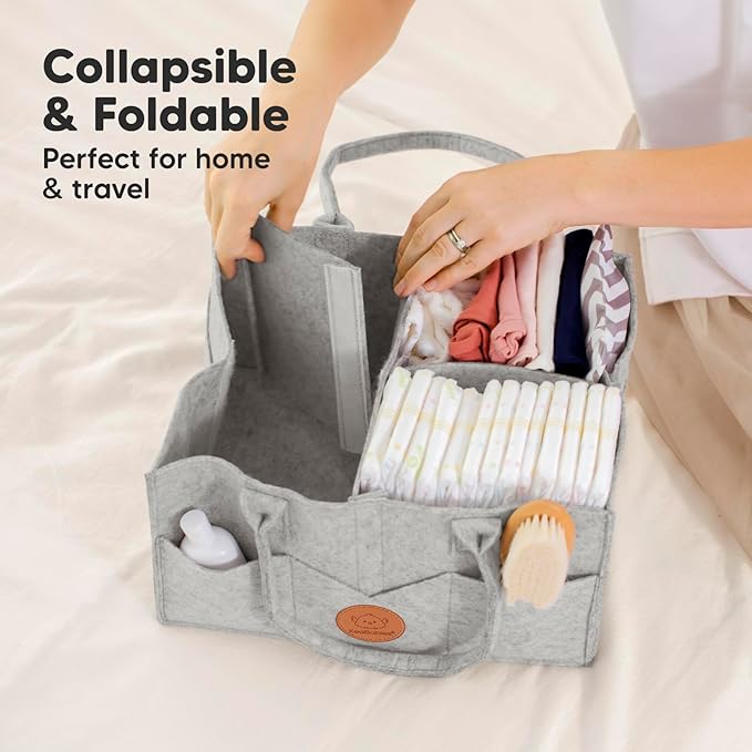 KeaBabies Baby Diaper Caddy Organizer with Handle - Portable Baby Organizers and Storage for Nursery, Changing Table, Large Travel Car Caddy, Girls,Boys Shower Gift Basket,New Mom Gifts(Classic Gray)