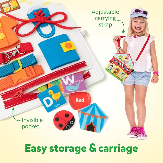 Coogam Toddler Felt Montessori Busy Book, Activity Busy Sensory Boards Fine Motor Skill Quiet Book Car Travel Busy Binder Autism Toys Preschool Learning Educational Toy Gift for 3 4 5 Year Old Kids