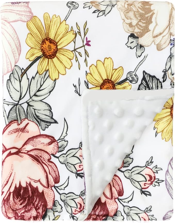 Floral Baby Blankets, Floral Toddler Blanket for Boys Girls, Dotted Backing, Double Layer, Crib Receiving Blanket, for Nursery/Stroller/Toddler Bed/Carseat, 30 x 40 Inch
