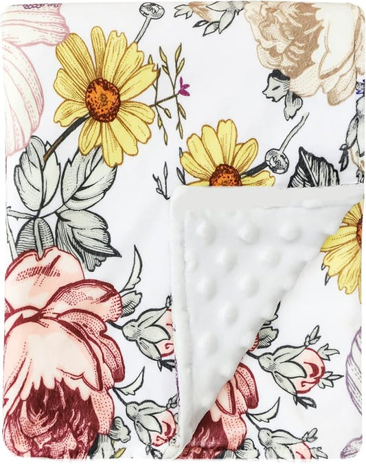 Floral Baby Blankets, Floral Toddler Blanket for Boys Girls, Dotted Backing, Double Layer, Crib Receiving Blanket, for Nursery/Stroller/Toddler Bed/Carseat, 30 x 40 Inch
