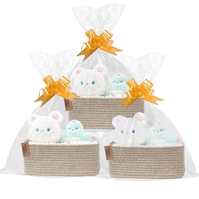COMFY-HOMI 13" x 8.5" x 5.1" Storage Baskets for Organizing | Cotton Rope Woven Basket | Toy Storage Bin Box | Basket for Shelves, Closet Organizer Bin, Decorative Closet Shelf, 3 Pack, All brown