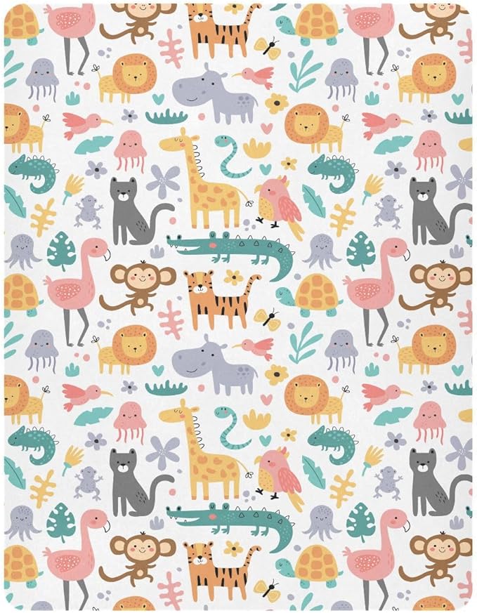 Jungle Animal Crib Sheets for Neutral Bassinet Play Sheets,Sheets Toddler Bed Sheets for Baby Boys Girs 39 * 27 * 5in
