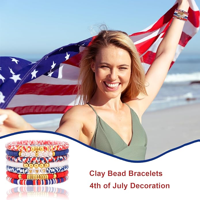 Friendship Bracelets Trendy Heishi Clay Bead Bracelets Stack Gold Beaded Stretch Bracelets for Women Boho Stackable Bracelets Bulk Cute Preppy Jewelry